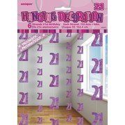 Glitz Pink 21st Hanging Decorations Pk 6