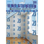 Glitz Blue 21st Hanging Decorations Pk 6