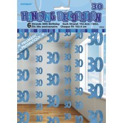 Glitz Blue 30th Hanging Decorations Pk 6