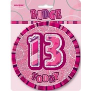 Large Pink Glitz 13 Today Birthday Badge