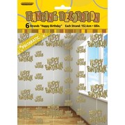 Gold Glitz Hanging Party Decoration - Happy Birthday Pk 6