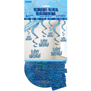 Happy Birthday Glitz Blue Hanging Swirls Pk 6