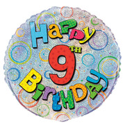 Happy 9th Birthday Prismatic Foil Balloon 18in (Pk 1)