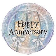 Happy Anniversary Silver Prismatic 18in. Foil Balloon Pk 1