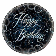 Black & Blue Glitz Happy Birthday Foil Balloon (18in.) Pk 1