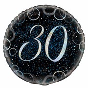 Black & Blue Glitz 30 Foil Balloon (18in.) Pk 1