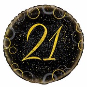 Black & Gold Glitz 21 Foil Balloon (18in.) Pk 1