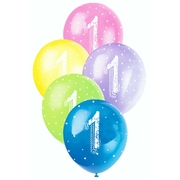 Metallic Pastel Number 1 AOP Latex Balloons 12in 30cm (Pk 5)