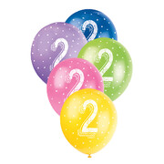 Metallic Bright Number 2 AOP Latex Balloons 12in 30cm (Pk 5)