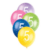 Metallic Bright Number 5 AOP Latex Balloons 12in 30cm (Pk 5)