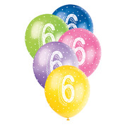 Metallic Bright Number 6 AOP Latex Balloons 12in 30cm (Pk 5)
