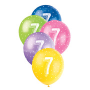 Metallic Bright Number 7 AOP Latex Balloons 12in 30cm (Pk 5)