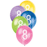 Metallic Bright Number 8 AOP Latex Balloons 12in 30cm (Pk 5)