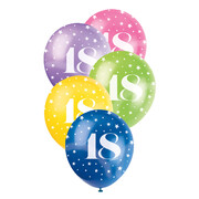 Metallic Bright Number 18 AOP Latex Balloons 12in 30cm (Pk 5)