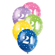 Metallic Bright Number 21 AOP Latex Balloons 12in 30cm (Pk 5)