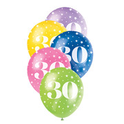 Metallic Bright Number 30 AOP Latex Balloons 12in 30cm (Pk 5)