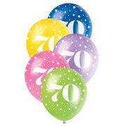Metallic Bright Number 70 AOP Latex Balloons 12in 30cm (Pk 5)