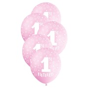 1st Birthday Pink Latex Balloons 30cm Pack of 5 | Biodegradable Helium Quality Balloons First Birthday 