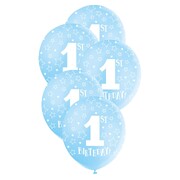 1st Birthday Blue Latex Balloons 30cm Pack of 5 | Biodegradable Helium Quality Balloons