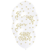 Pearl White & Gold Baby Shower AOP Latex Balloons 12in 30cm (Pk 5)