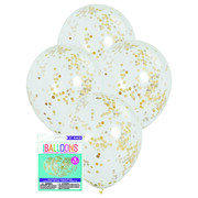 Clear 12in Latex Balloons with Gold Confetti Pk 6