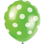 Lime Green & White Polka Dot Latex Balloons (12in) Pk 6
