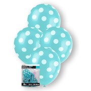Light Teal / Blue & White Polka Dot Latex Balloons (12in) Pk 6