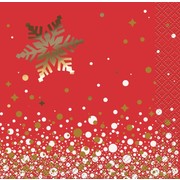 Christmas Gold & Red Sparkle 2 Ply Cocktail Napkins Pk 16