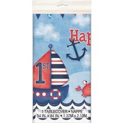 1st Birthday Nautical Plastic Tablecover (1.37m x 2.13m) Pk 1