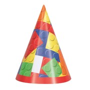 Building Blocks Party Cone Hats Pk 8