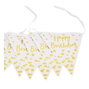 Gold & White Happy Birthday Bunting Flag Banner
