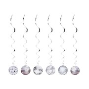 Silver Disco Ball Hanging Swirls Decorations Pk 6