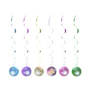 Multicolour Disco Ball Hanging Swirls Decorations Pk 6