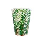 Green & Gold Foil Leaves Paper Cups Pk 8 266ml