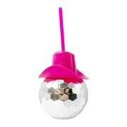 Silver Disco Ball Sippy Cup with Pink Cowboy Hat Lid | Reusable 590ml Party Cup