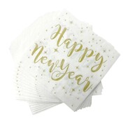 Happy New Year White & Gold 2 Ply Lunch Napkins Pack of 20 | New Year's Eve Party