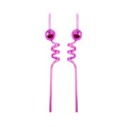 Reusable Pink Plastic Spiral Disco Ball Straw Pk 2