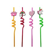 Reusable Plastic Spiral Princess Novelty Straws Pack of 4 | Unicorn, Rainbow, Heart & Crown