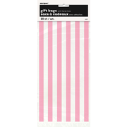 Clear Cello Bags With Pale Pink Stripes Pk 20