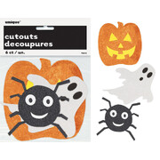Mini Glittered Halloween Spider Pumpkin Ghost Cutouts (Pk 6)