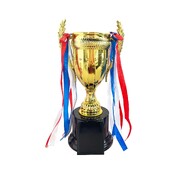 Gold Cup Trophy with Red White & Blue Ribbon 17.7cm | Plastic Award Trophy