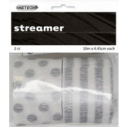 Metallic Silver Stripes & Dots Crepe Paper Streamers Pk 2