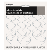 Silver  Hanging Swirl Decorations - 12 Packs of 8