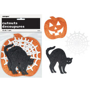 Mini Glittered Halloween Cat Pumpkin Web Cutouts (Pk 6)