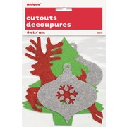Assorted Christmas Glitter Cutouts Pk 6