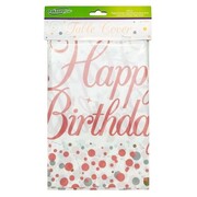Happy Birthday Rose Gold Sparkling Fizz Plastic Tablecover (137cm x 259cm) Pk 1