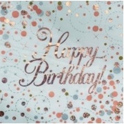 Rose Gold Sparkling Fizz Happy Birthday Lunch Napkins 3 Ply  (Pk 16)