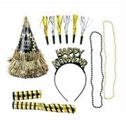Happy New Year Party Pack for 8 People | Hats, Headbands, Necklaces, Noisemakers & Streamers