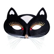 Black Cat Eye Mask with Nose & Whiskers | Gold Eyelashes Costume Mask
