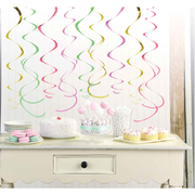Pastel Colours Hanging Swirl Decorations (Pk 12)